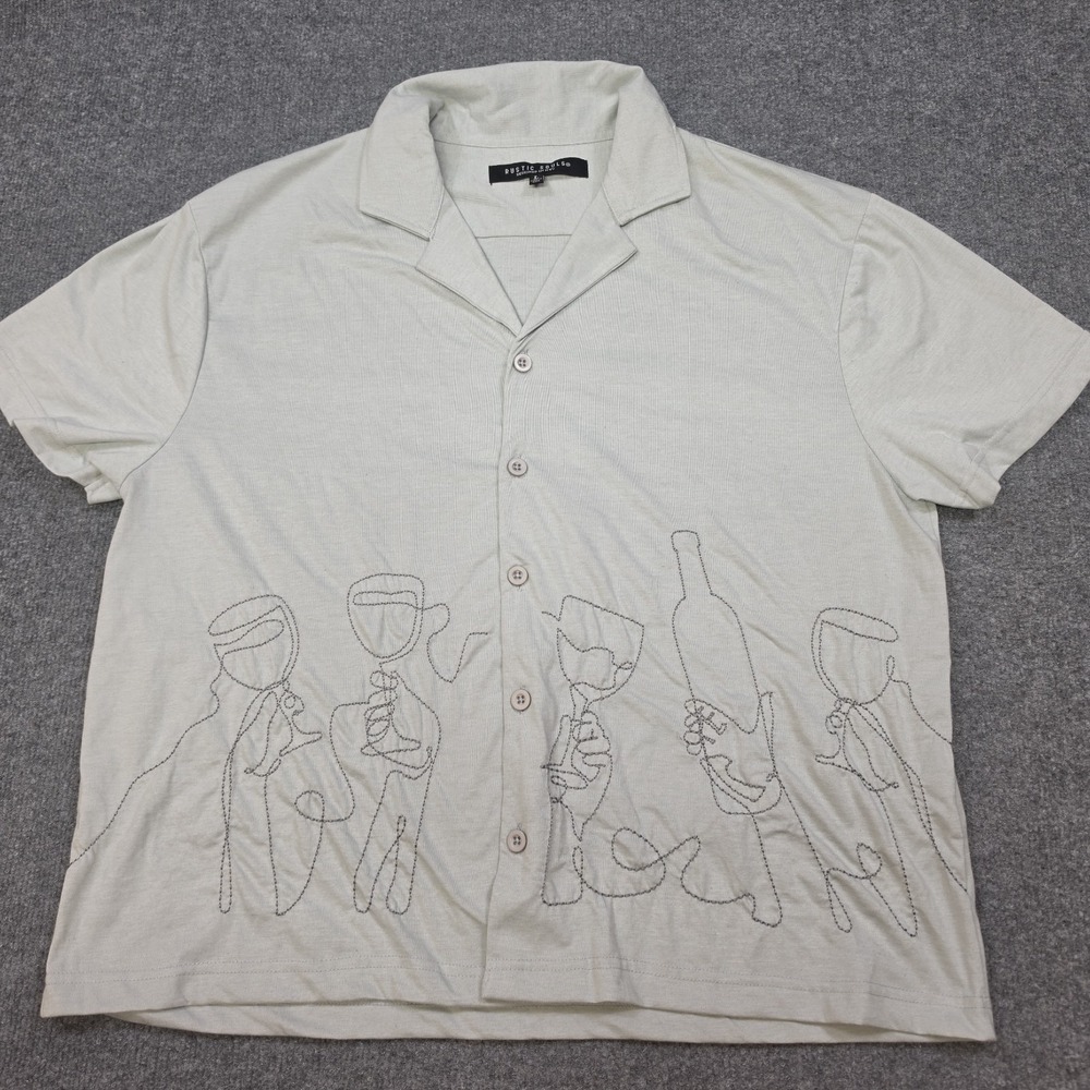 Rustic Souls Shirt Mens Large Light Gray Button Up Line Art Embroidery